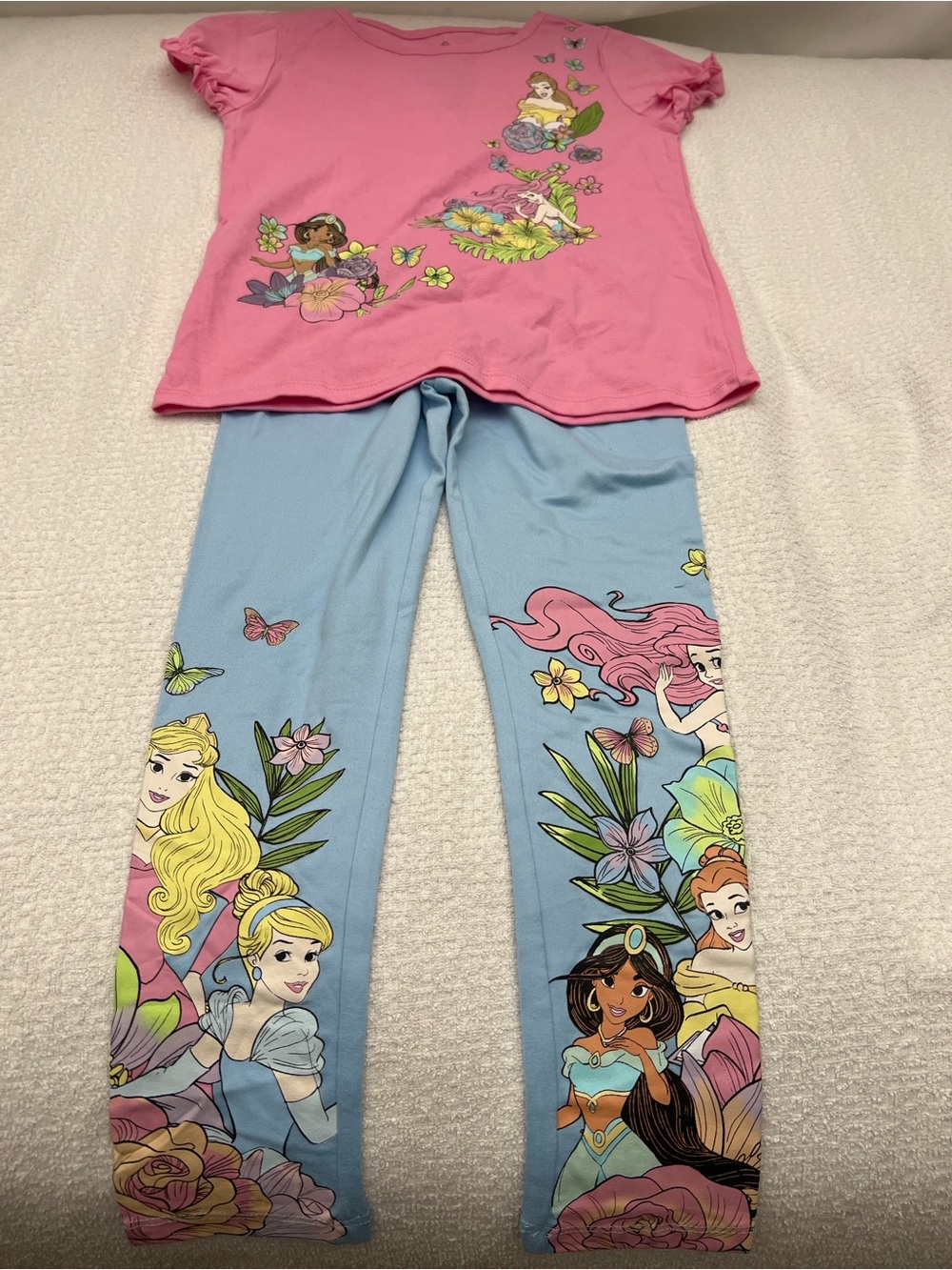 Disney Girls Pink Top & Light Blue Princess Pajama Set